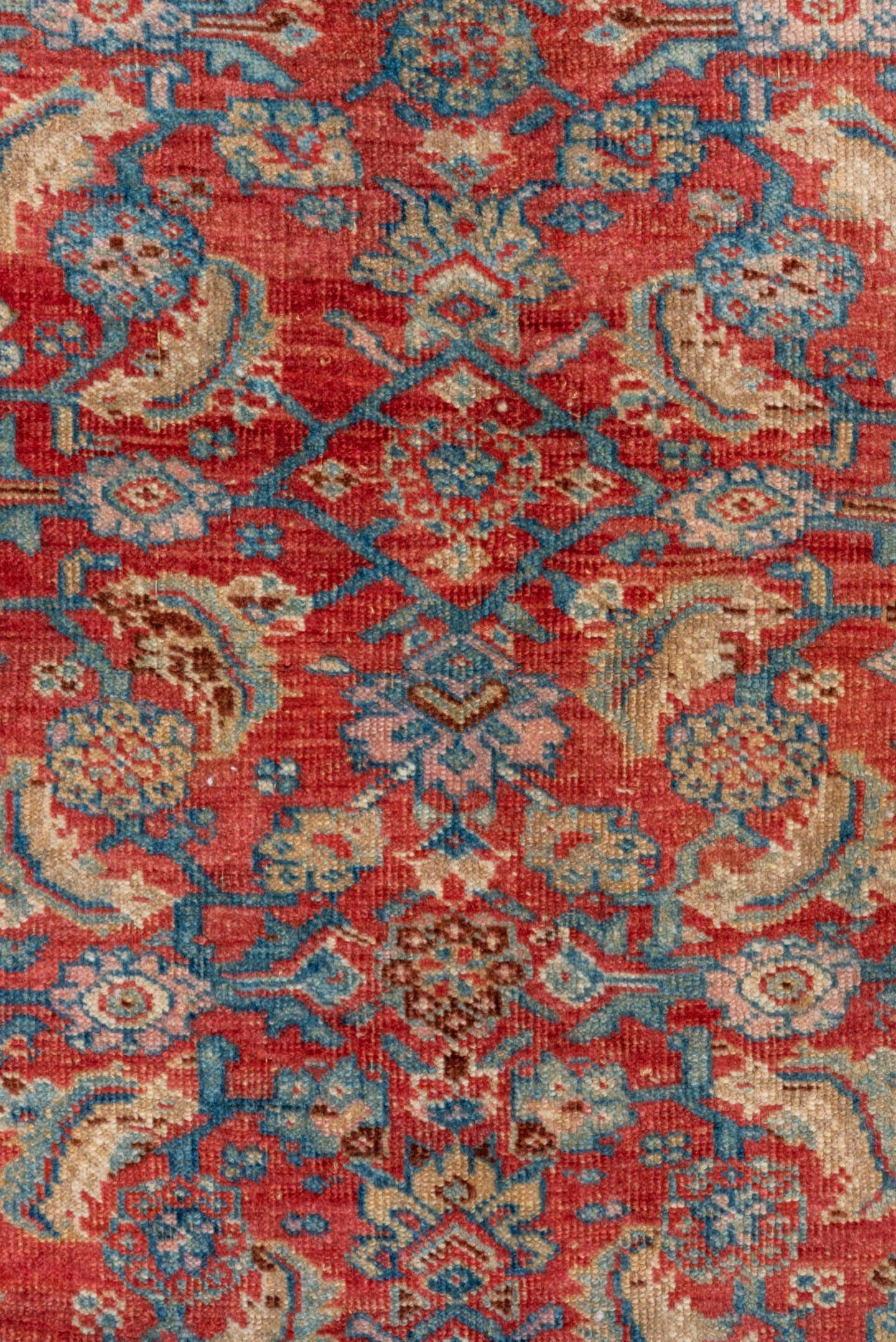 3' x 13' one-of-a-kind handmade vintage Bidjar runner rug. Color palette: red, ivory, blue, camel, rust, brown, sky_blue