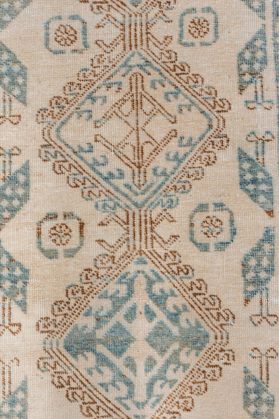 2' x 14' one-of-a-kind handmade vintage Sarab runner rug. Color palette: ivory, sky_blue, camel, taupe, light_blue
