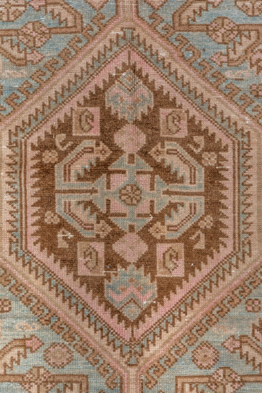 4' x 6' one-of-a-kind handmade vintage Malayer small size rug. Color palette: ivory, camel, sky blue, taupe, brown, blush