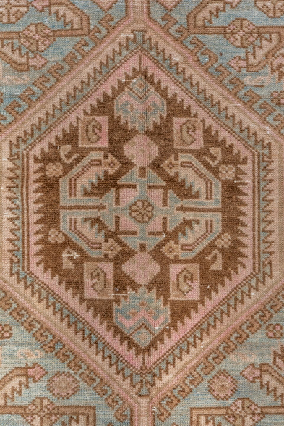 4' x 6' one-of-a-kind handmade vintage Malayer small size rug. Color palette: ivory, camel, sky blue, taupe, brown, blush