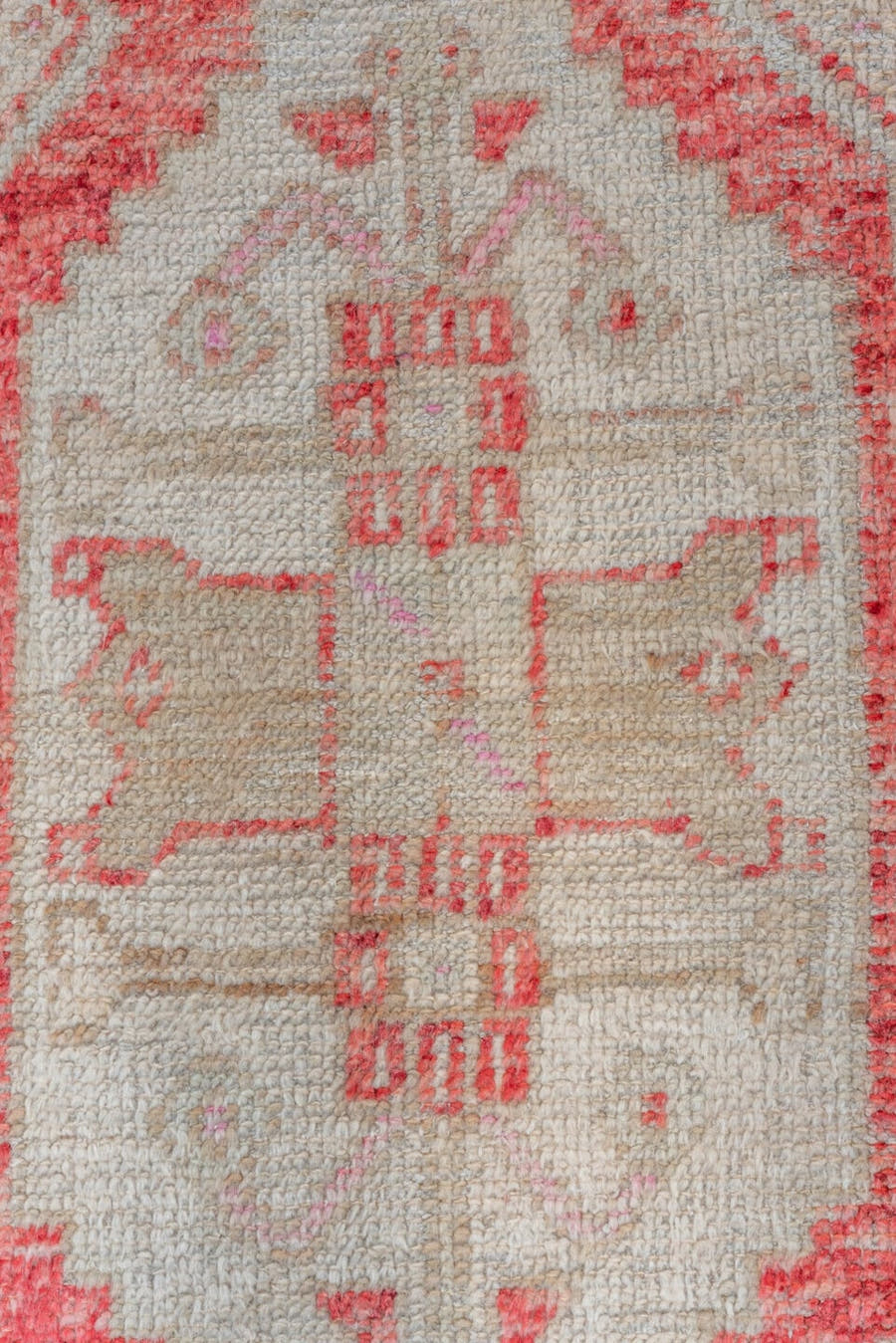 2' x 8' one-of-a-kind handmade vintage Oushak runner rug. Color palette: ivory, coral, rose, taupe, camel, beige, terracotta