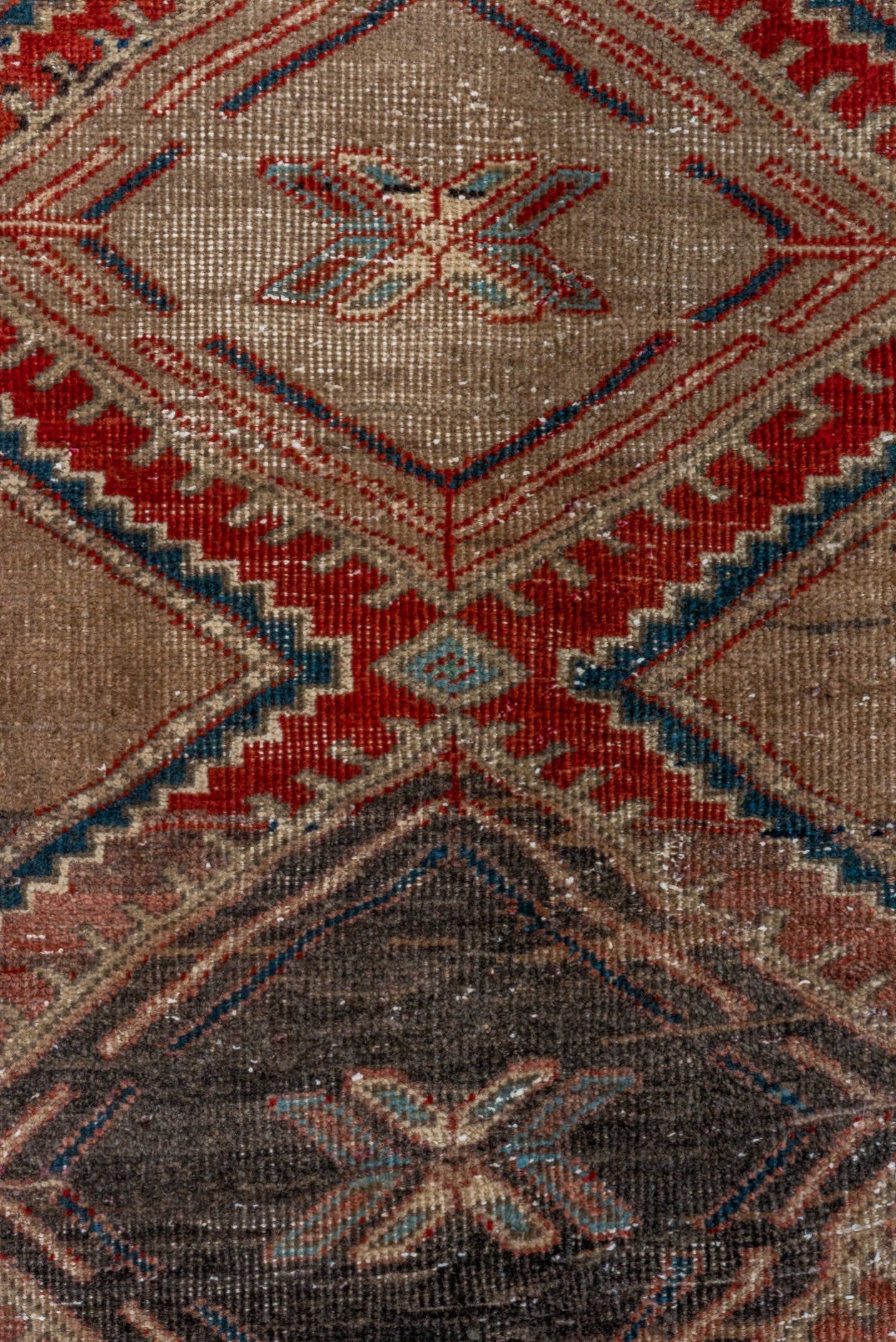 2' x 9' one-of-a-kind handmade vintage Bidjar runner rug. Color palette: brown, camel, taupe, rust, ivory, navy, beige, gray