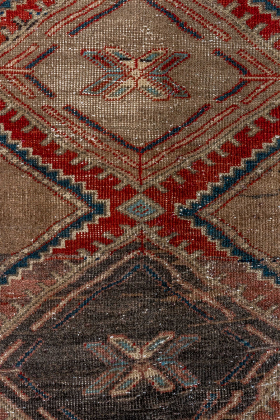 2' x 9' one-of-a-kind handmade vintage Bidjar runner rug. Color palette: brown, camel, taupe, rust, ivory, navy, beige, gray