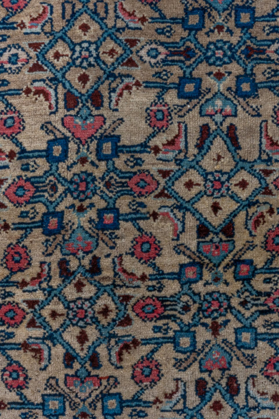 4' x 6' one-of-a-kind handmade vintage Malayer small size rug. Color palette: ivory, navy, sky blue, rose, coral, slate