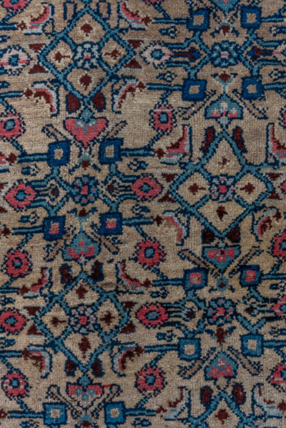 4' x 6' one-of-a-kind handmade vintage Malayer small size rug. Color palette: ivory, navy, sky blue, rose, coral, slate