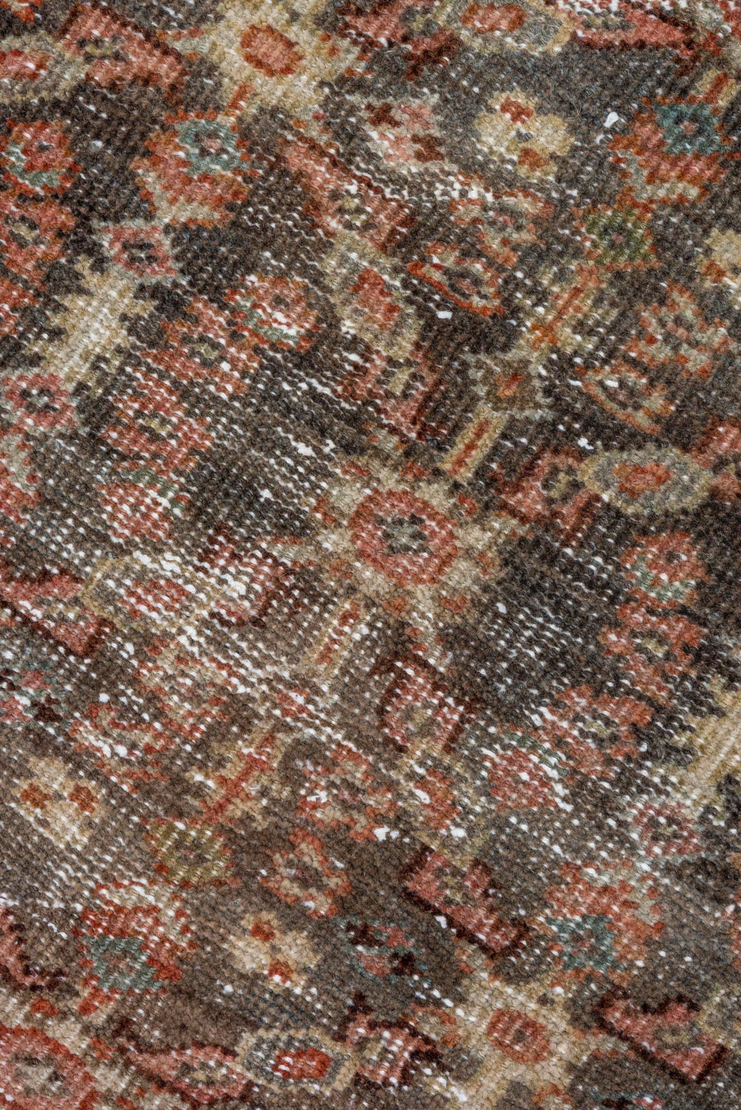 3' x 16' one-of-a-kind handmade antique Mahal runner rug. Color palette: brown, rust, ivory, charcoal, terra cotta, taupe