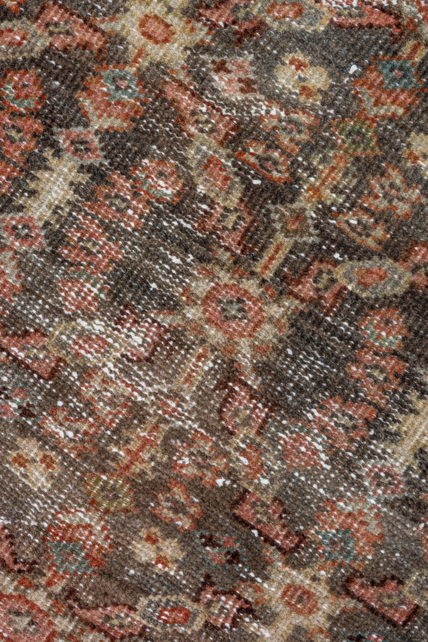 3' x 16' one-of-a-kind handmade antique Mahal runner rug. Color palette: brown, rust, ivory, charcoal, terra cotta, taupe