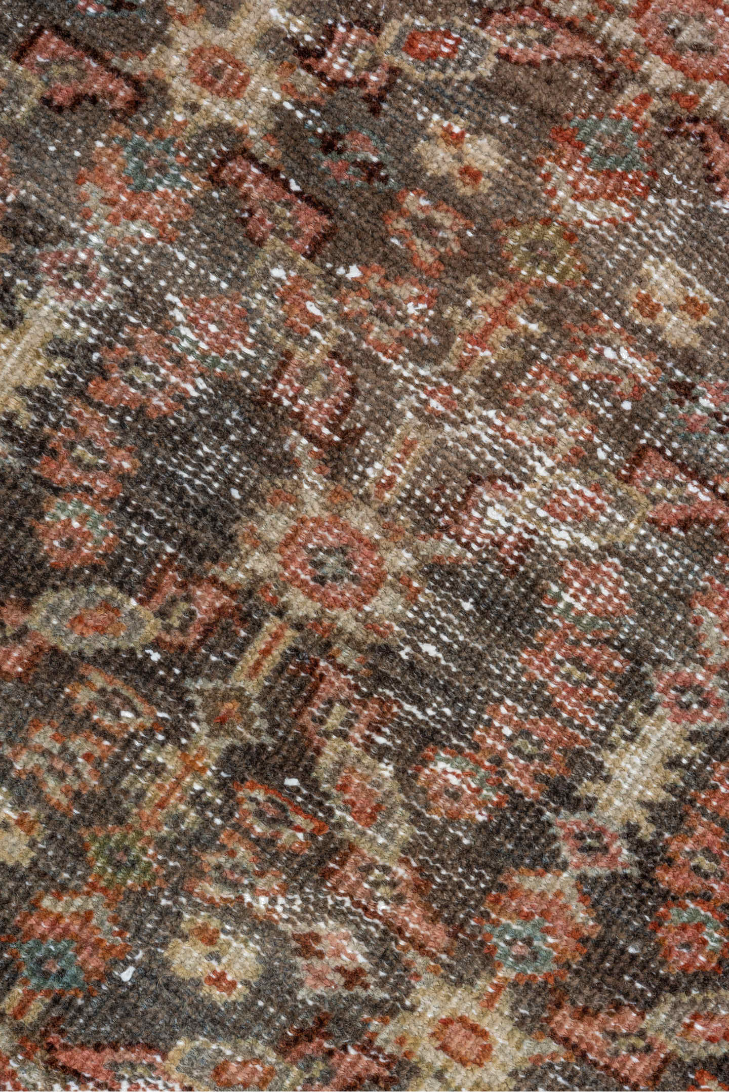 3' x 16' one-of-a-kind handmade vintage Mahal runner rug. Color palette: brown, gray, light gray, off-white, pink, silver