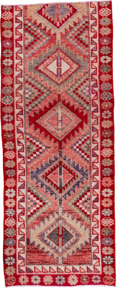 2' x 6' one-of-a-kind handmade vintage Oushak runner rug. Color palette: rust, rose, ivory, muted blue, crimson, taupe
