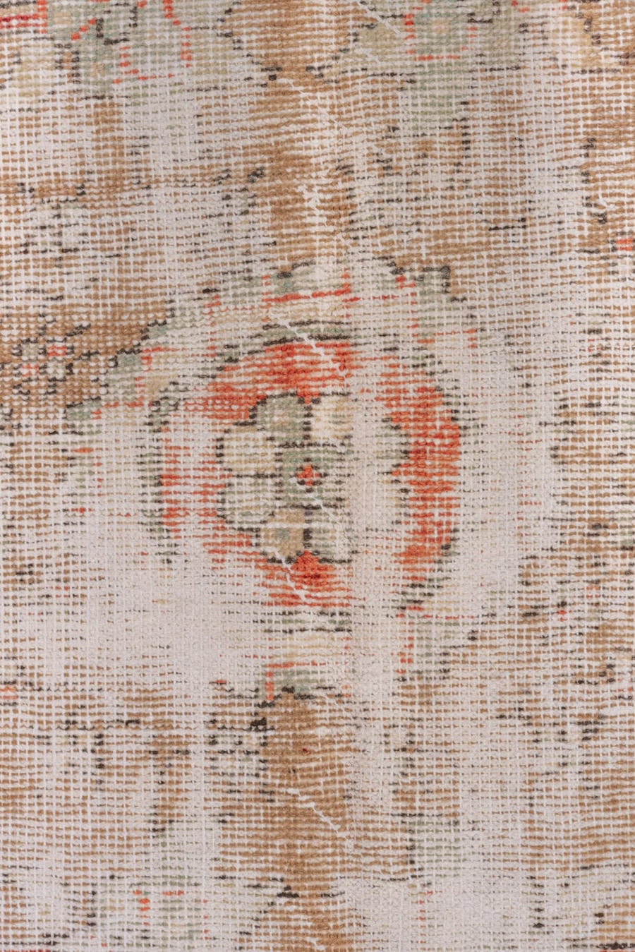 8' x 13' one-of-a-kind handmade vintage Oushak large size rug. Color palette: ivory, coral, charcoal, slate, taupe, rose