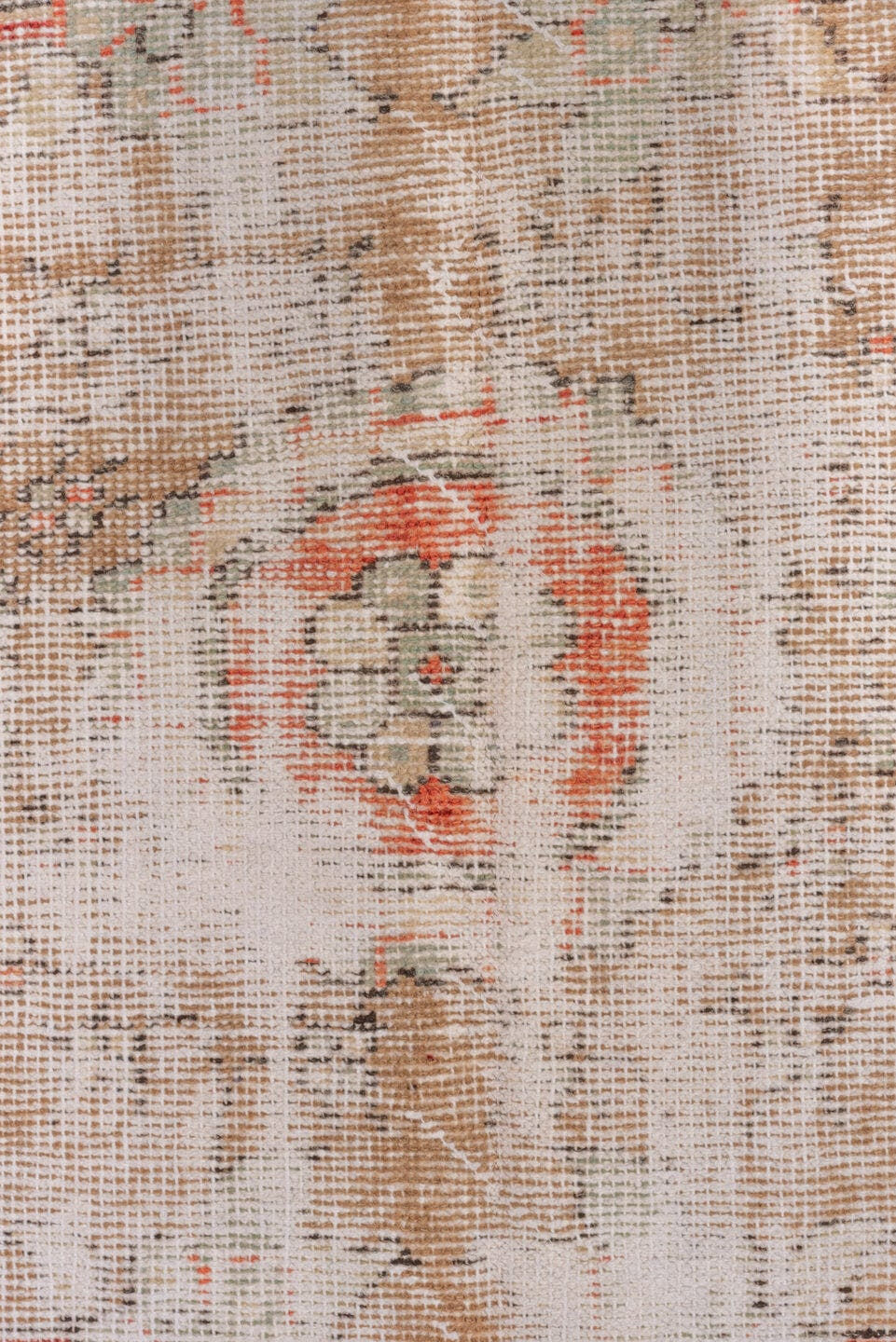 8' x 13' one-of-a-kind handmade vintage Oushak large size rug. Color palette: ivory, coral, charcoal, slate, taupe, rose