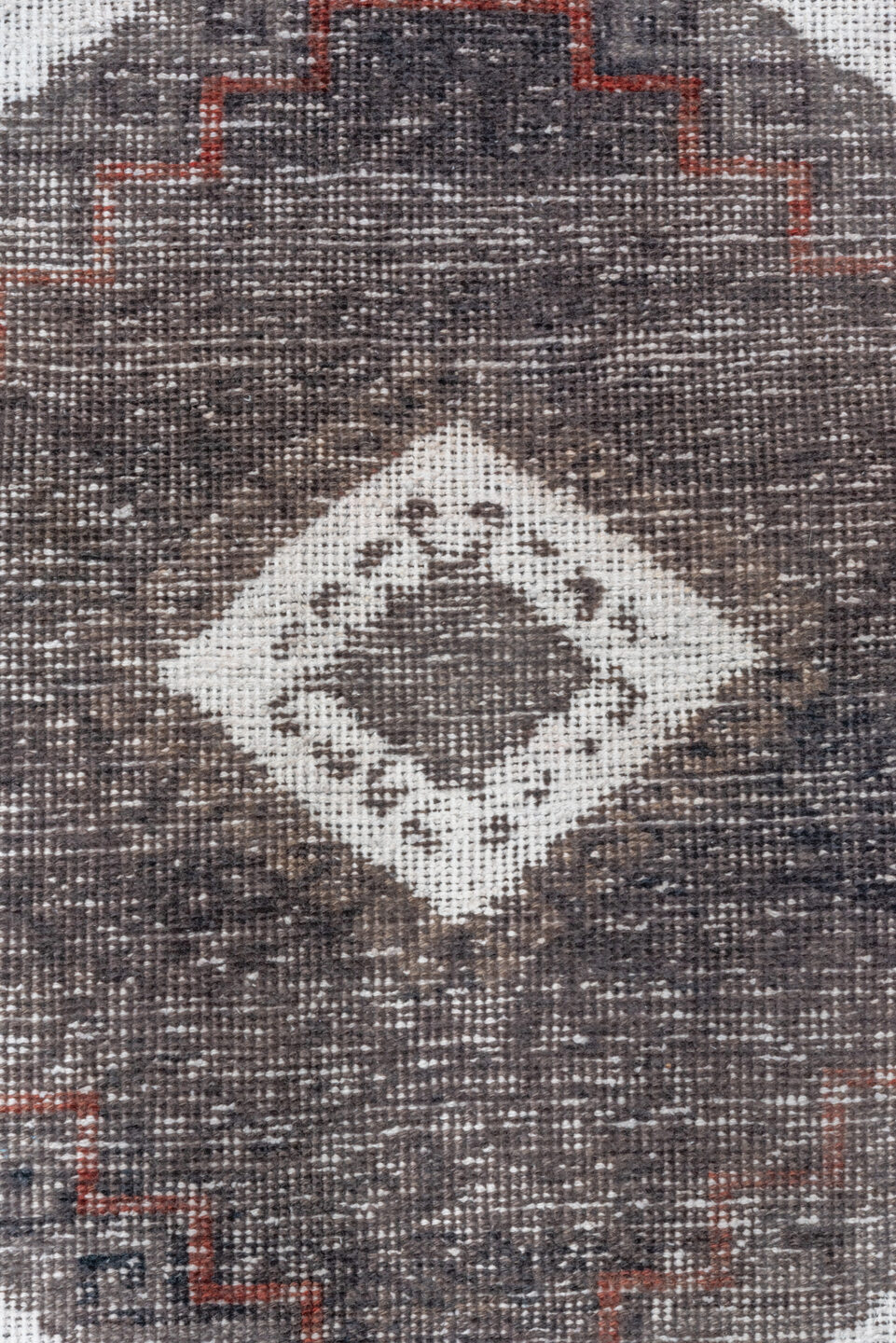 2' x 13' one-of-a-kind handmade vintage Oushak runner rug. Color palette: ivory, charcoal, taupe, brown, burgundy, gray