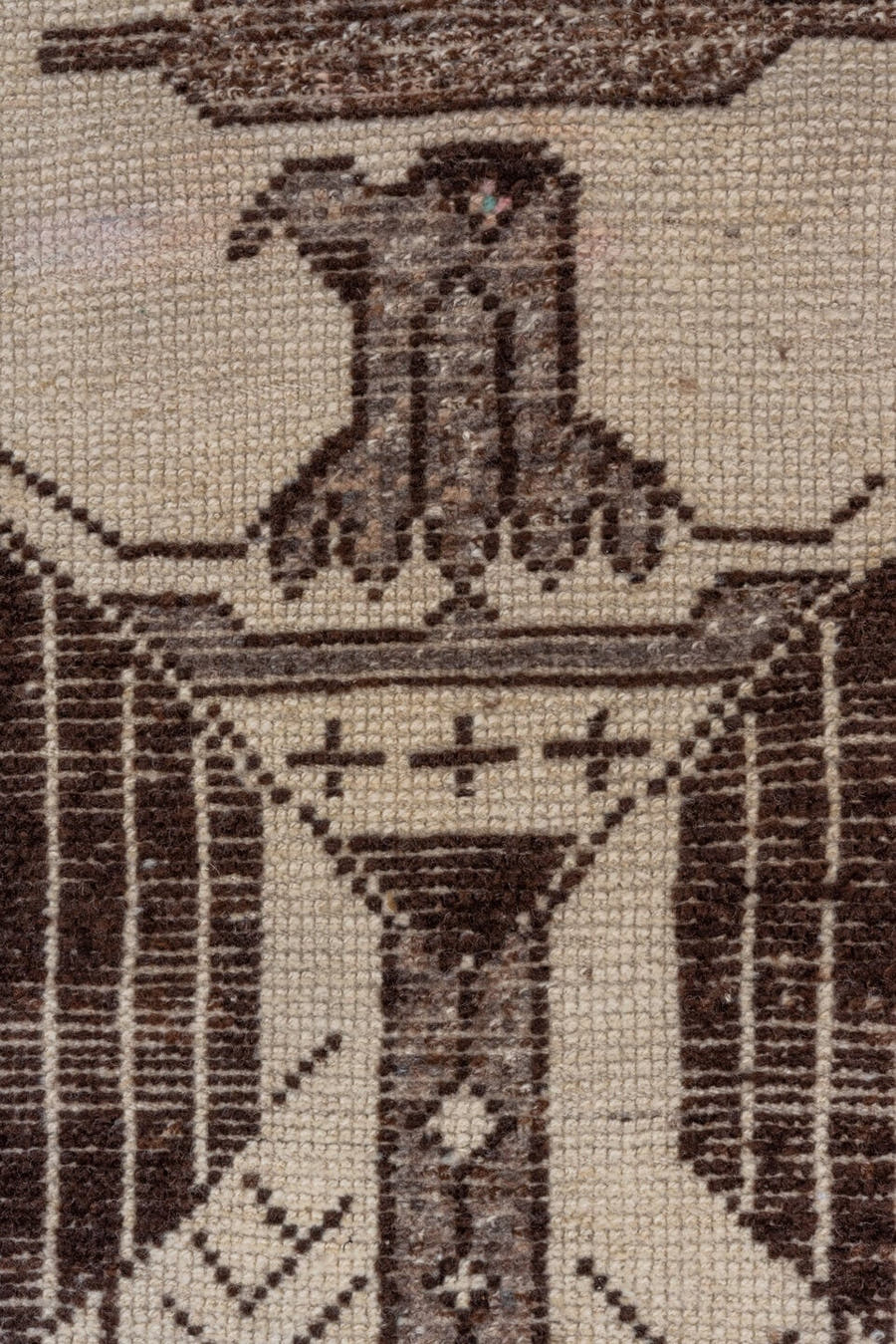 3' x 11' one-of-a-kind handmade vintage Kars runner rug. Color palette: ivory, brown, taupe, charcoal, beige, gray, black