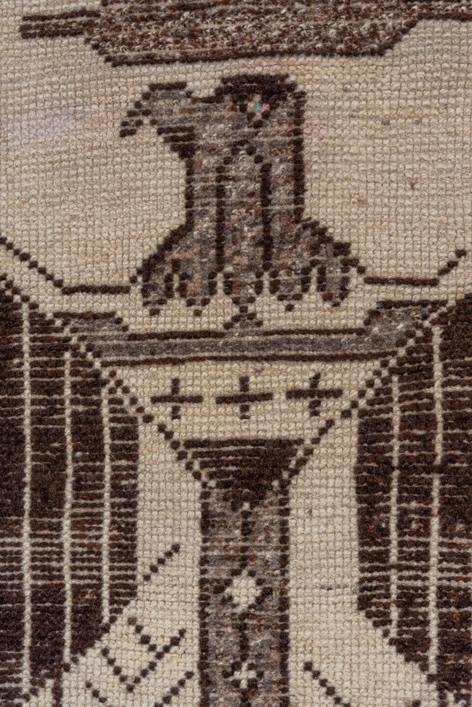 3' x 11' one-of-a-kind handmade vintage Kars runner rug. Color palette: ivory, brown, taupe, charcoal, beige, gray, black
