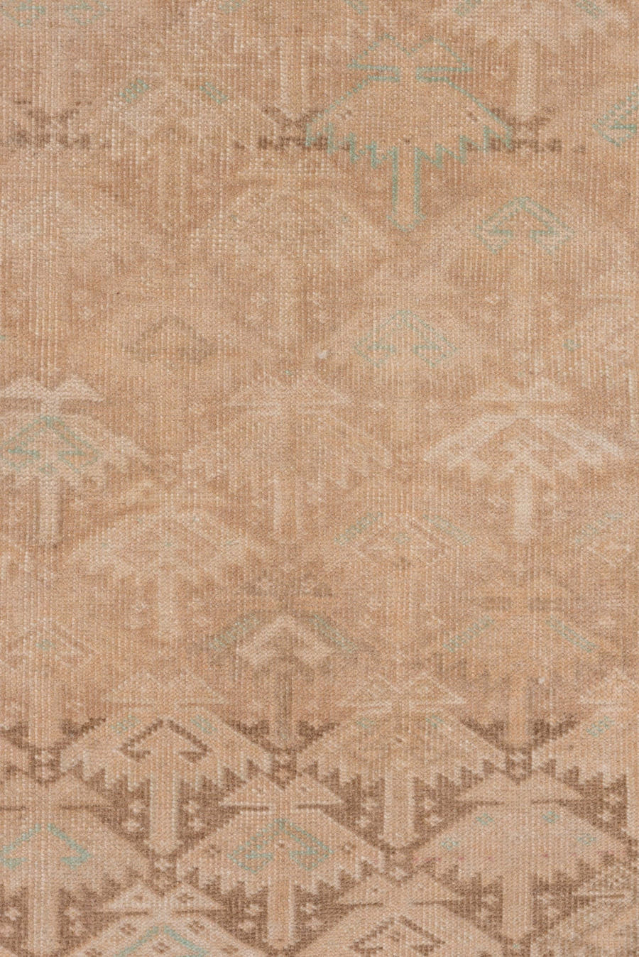 2' x 12' one-of-a-kind handmade vintage Oushak runner rug. Color palette: beige, taupe, camel, ivory, pale aqua, sand