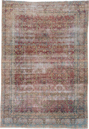 8' x 12' one-of-a-kind handmade vintage Lavar large size rug. Color palette: rose, ivory, burgundy, sky blue, beige, taupe