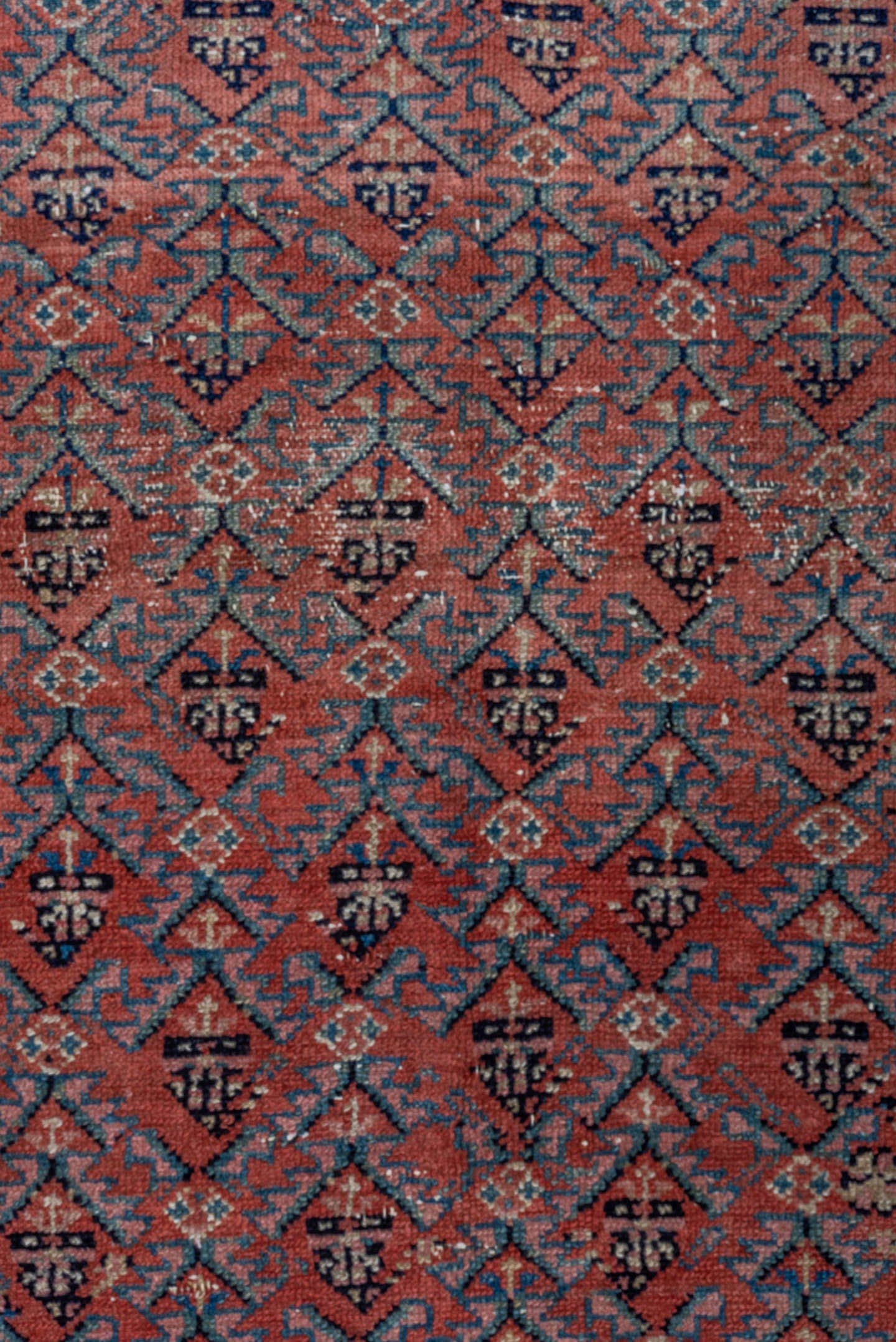 3' x 8' one-of-a-kind handmade vintage Malayer runner rug. Color palette: coral, ivory, navy, sky_blue, rose, taupe