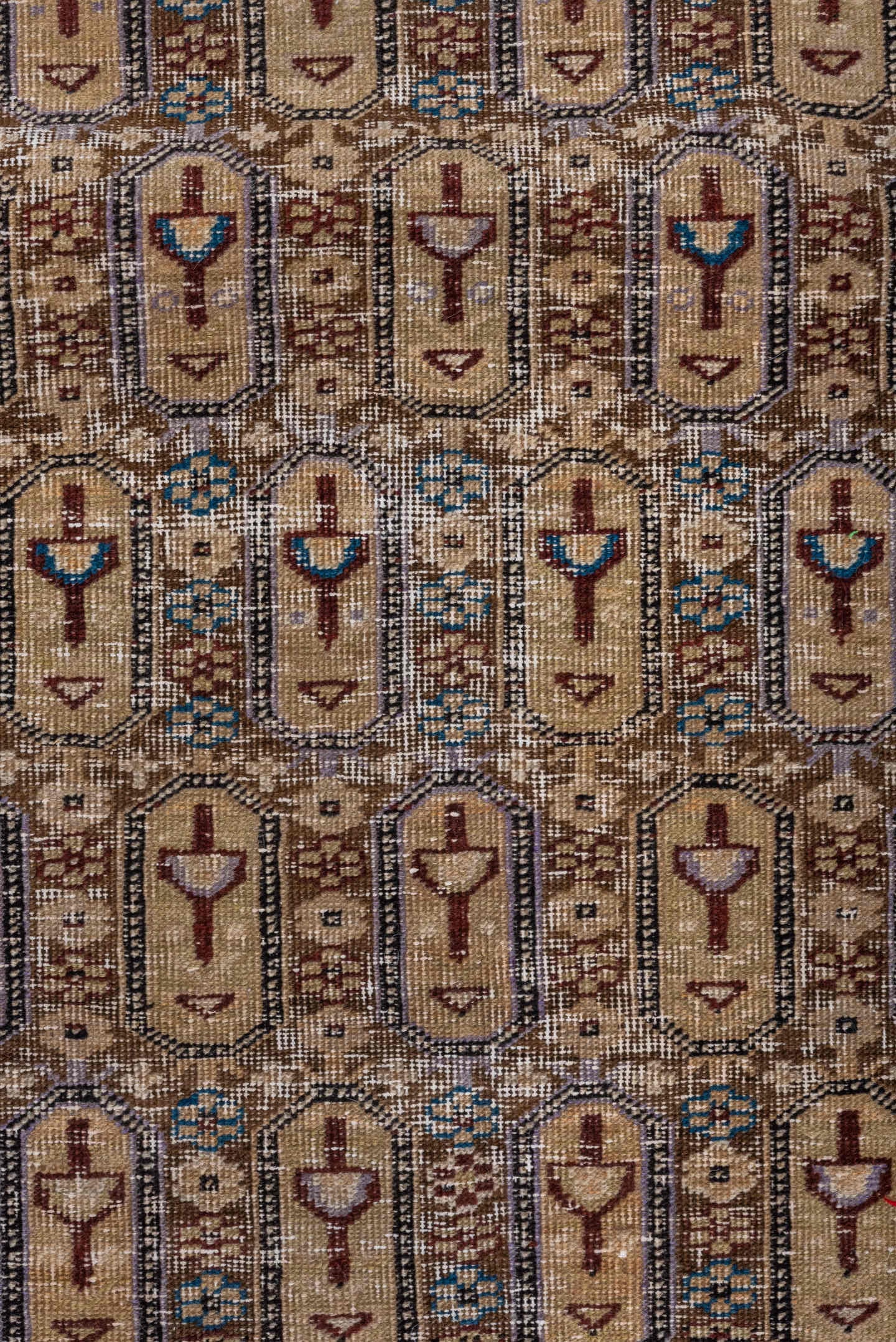 3' x 18' one-of-a-kind handmade vintage Shirvan runner rug. Color palette: ivory, camel, taupe, slate, rust, blue, brown