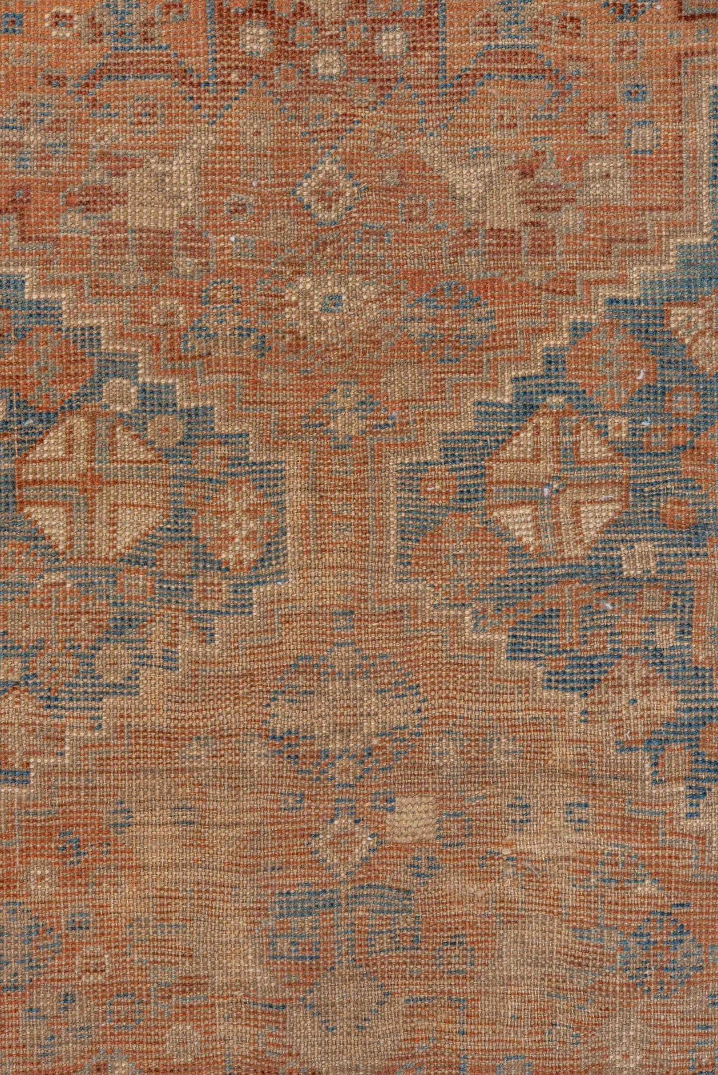 3' x 5' one-of-a-kind handmade vintage Shiraz small size rug. Color palette: terra cotta, ivory, sky blue, rust, beige
