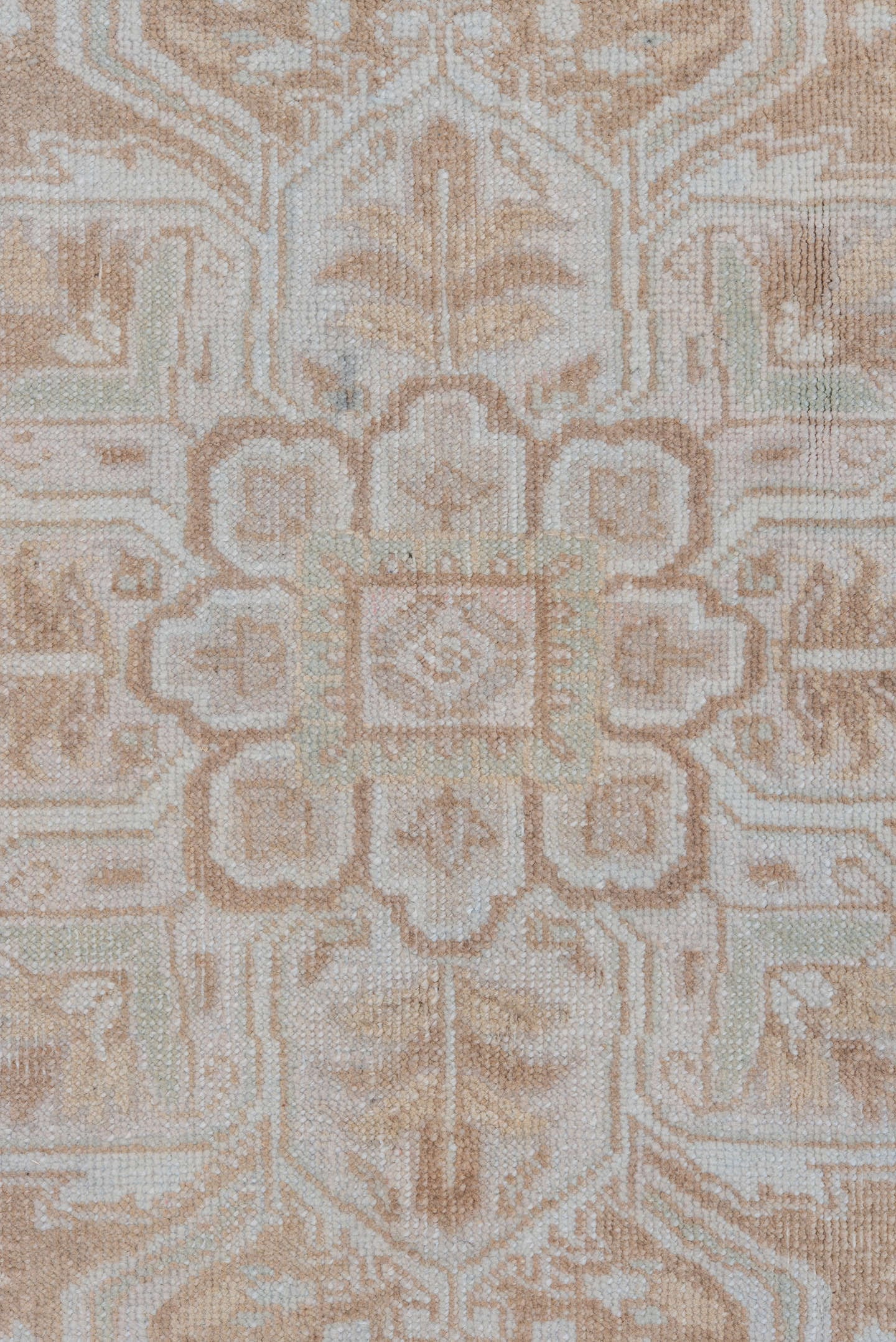 7' x 9' one-of-a-kind handmade vintage Heriz rug. Color palette: ivory, beige, taupe, camel, pale blue, gray, light blue