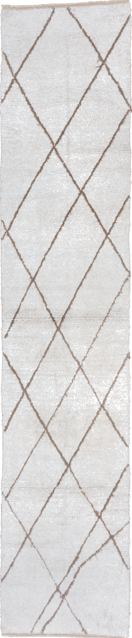 3' x 14' one-of-a-kind handmade vintage Moroccan runner rug. Color palette: gainsboro, gray, light gray, off-white, pink