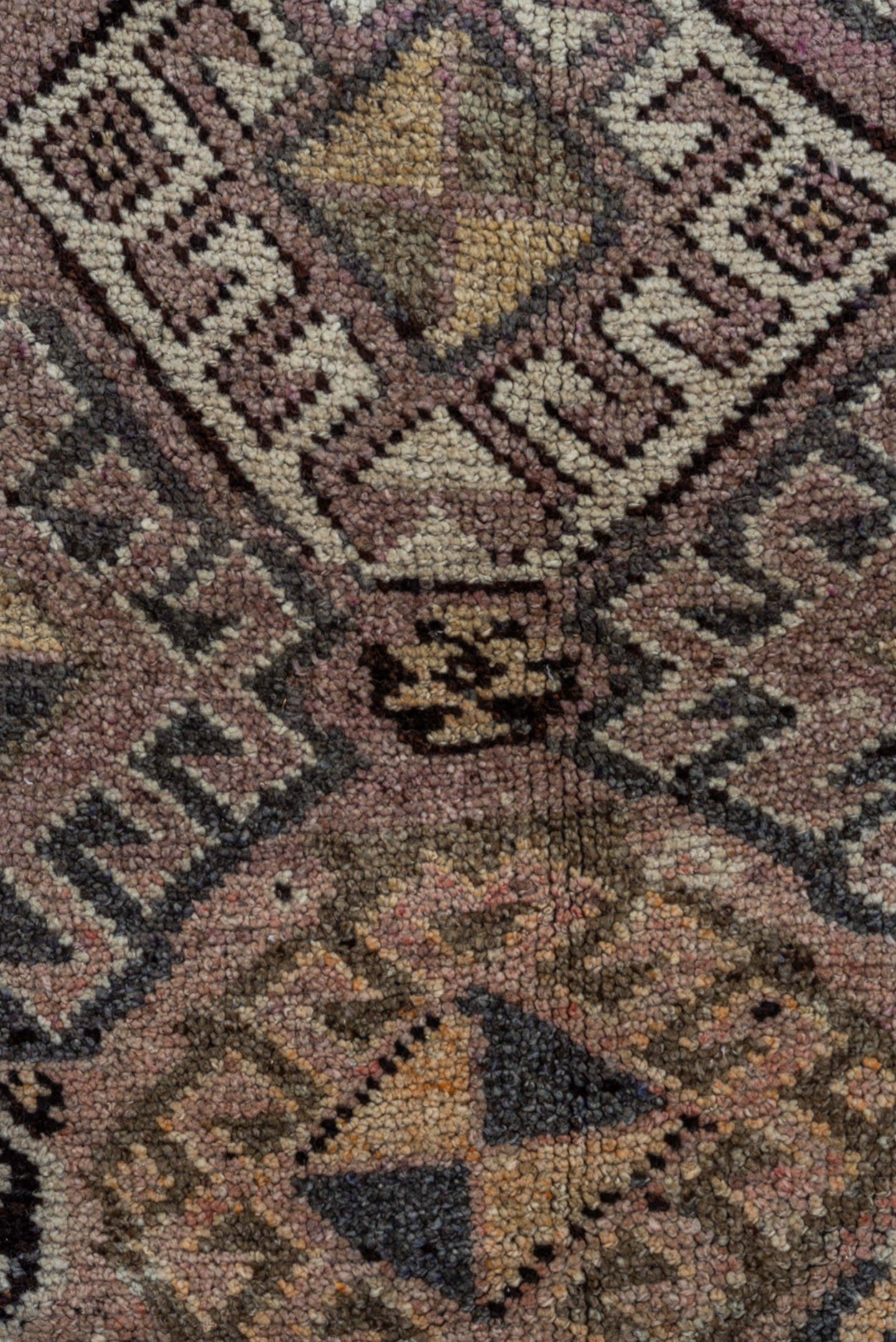 4' x 5' one-of-a-kind handmade vintage Kars small size rug. Color palette: rose, taupe, charcoal, ivory, gold, slate, mauve