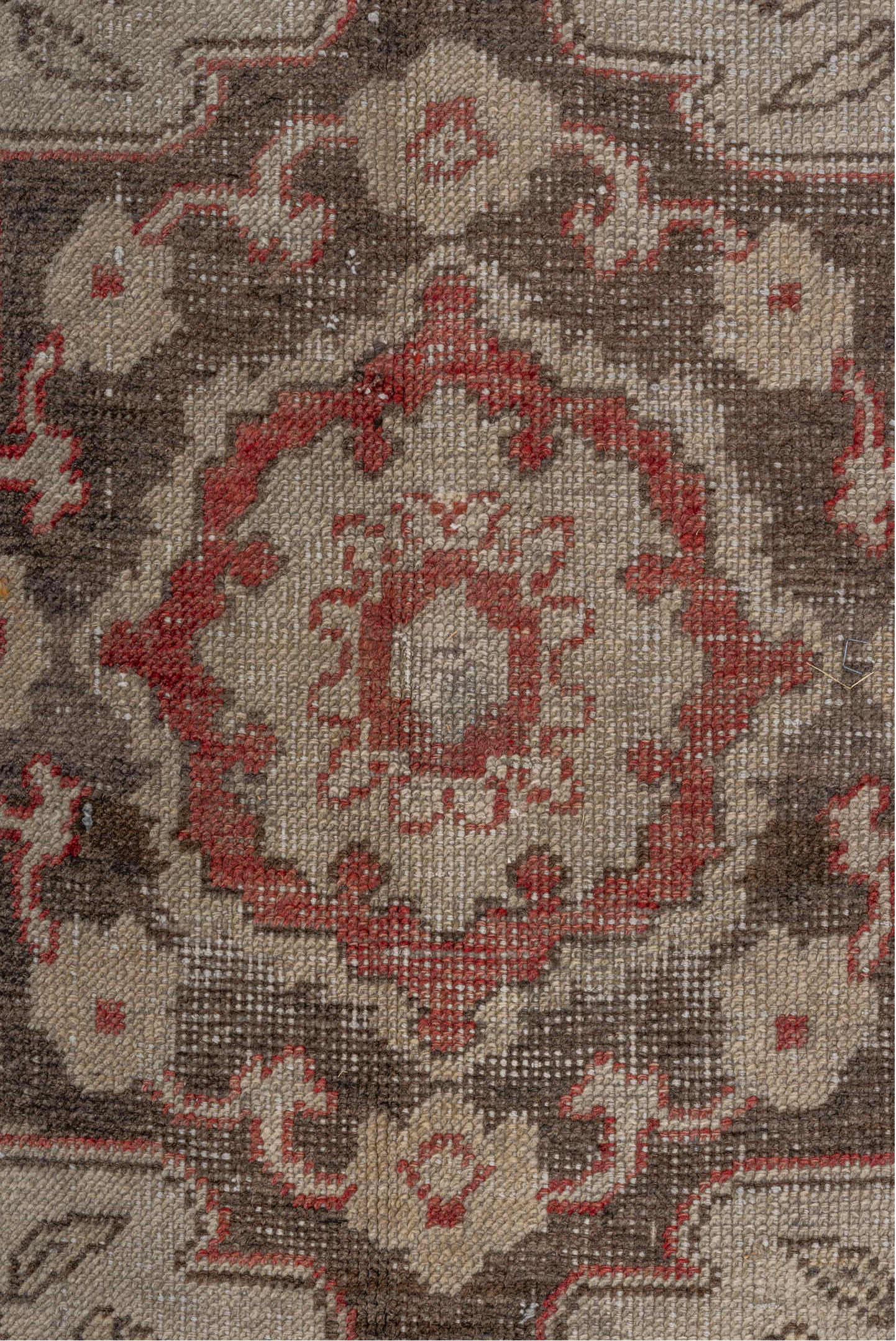 5' x 8' one-of-a-kind handmade vintage Oushak medium size rug. Color palette: ivory, coral, charcoal, taupe, rose
