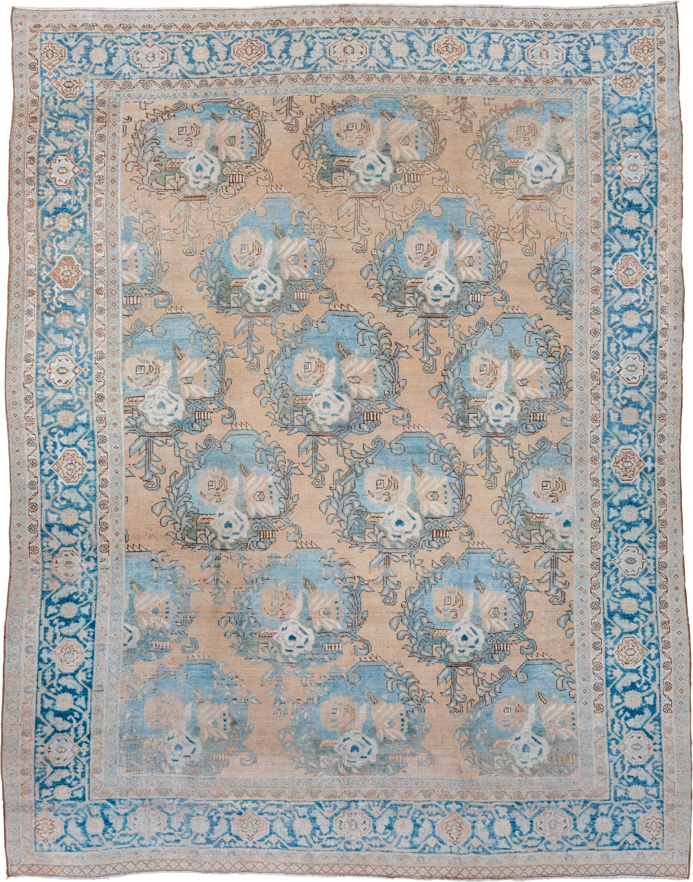 8' x 10' one-of-a-kind handmade vintage Tabriz large size rug. Color palette: beige, sky blue, ivory, taupe, camel