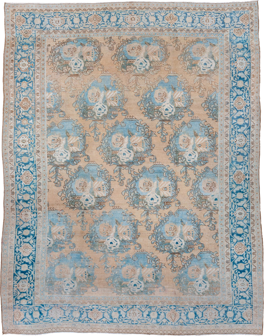 8' x 10' one-of-a-kind handmade vintage Tabriz large size rug. Color palette: beige, sky blue, ivory, taupe, camel
