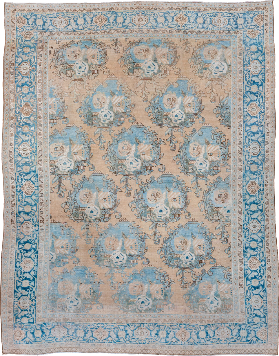 8' x 10' one-of-a-kind handmade vintage Tabriz large size rug. Color palette: blue, brown, gainsboro, gray, light blue