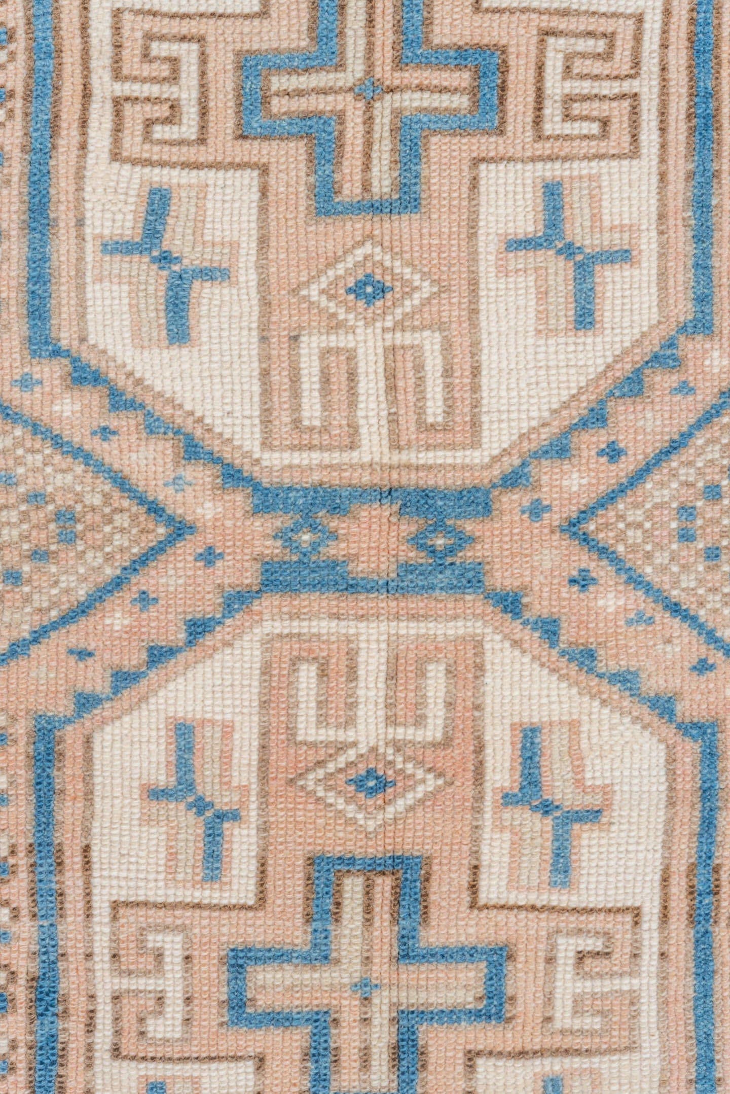 3' x 4' one-of-a-kind handmade vintage Oushak small size rug. Color palette: ivory, sky_blue, peach, beige, camel