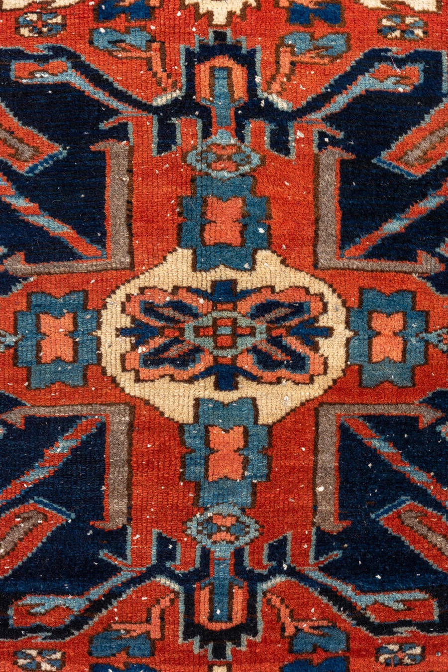 4' x 7' one-of-a-kind handmade vintage Heriz rug. Color palette: rust, ivory, navy, sky_blue, terracotta, charcoal, brown