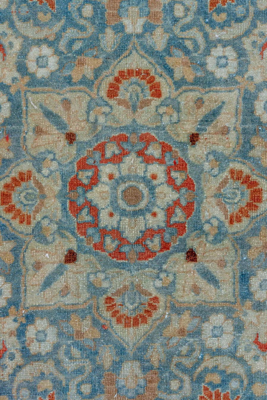 8' x 11' one-of-a-kind handmade vintage Tabriz large size rug. Color palette: sky blue, ivory, rust, camel, slate, cream