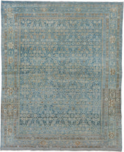 6' x 8' one-of-a-kind handmade vintage Malayer medium size rug. Color palette: light blue, ivory, taupe, rust, beige, slate