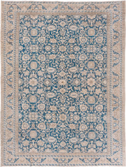 8' x 11' one-of-a-kind handmade vintage Malayer large size rug. Color palette: ivory, sky blue, beige, taupe, camel