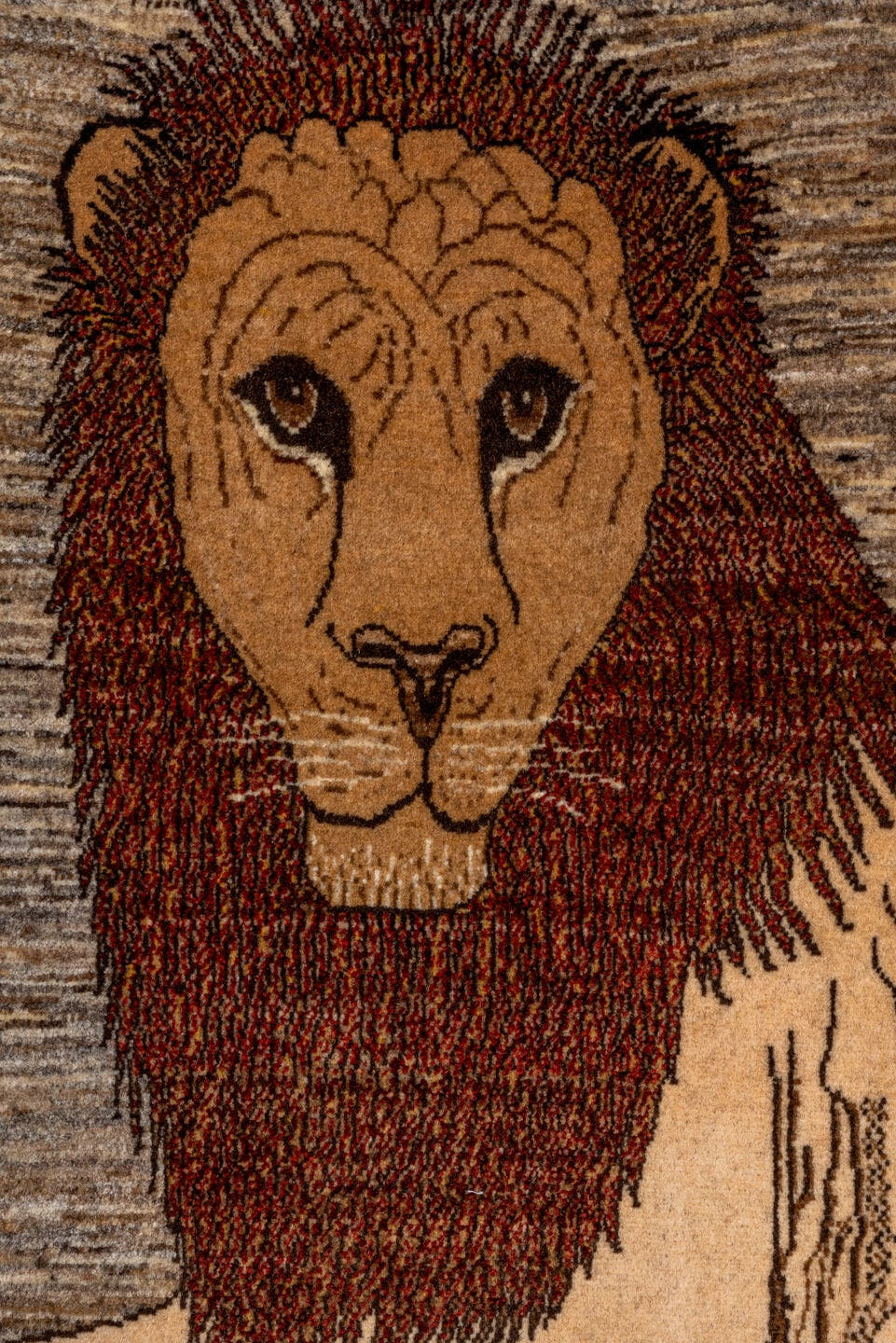 3' x 3' one-of-a-kind handmade vintage Gabbe small size rug. Color palette: taupe, camel, rust, brown, ivory, charcoal