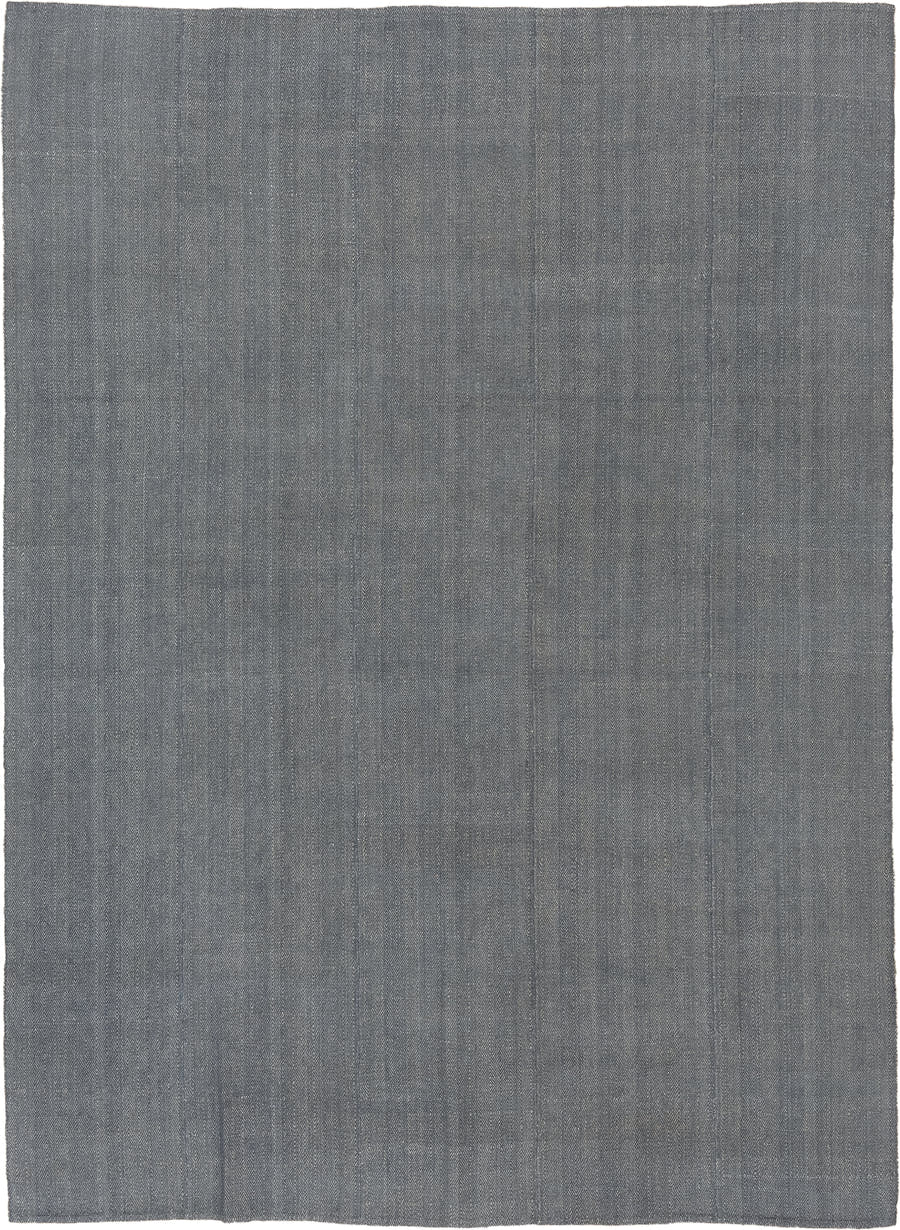 9' x 12' one-of-a-kind handmade vintage Kilim large size rug. Color palette: gray, charcoal, slate, ivory, black