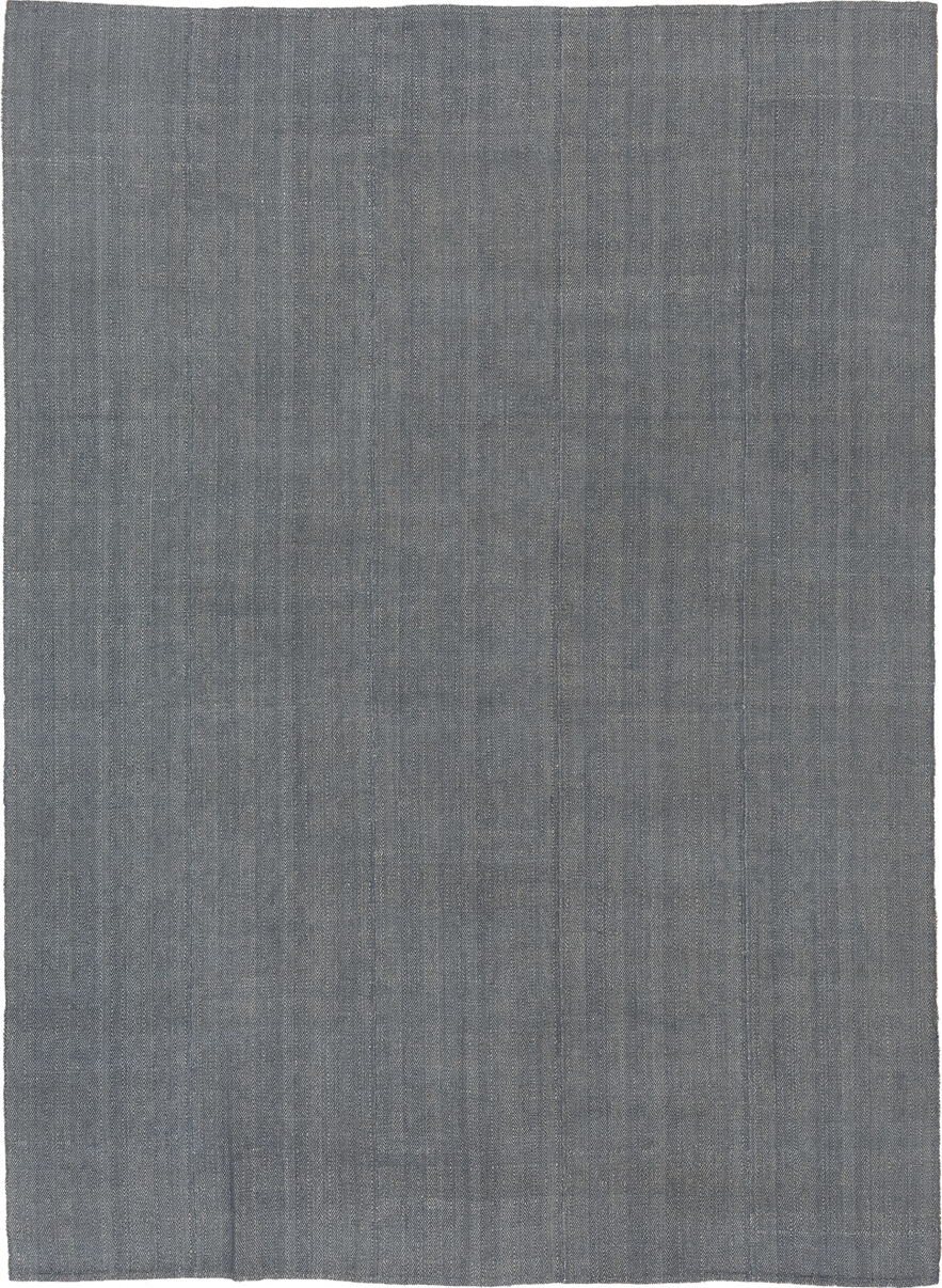 9' x 12' one-of-a-kind handmade vintage Kilim large size rug. Color palette: gray, charcoal, slate, ivory, black