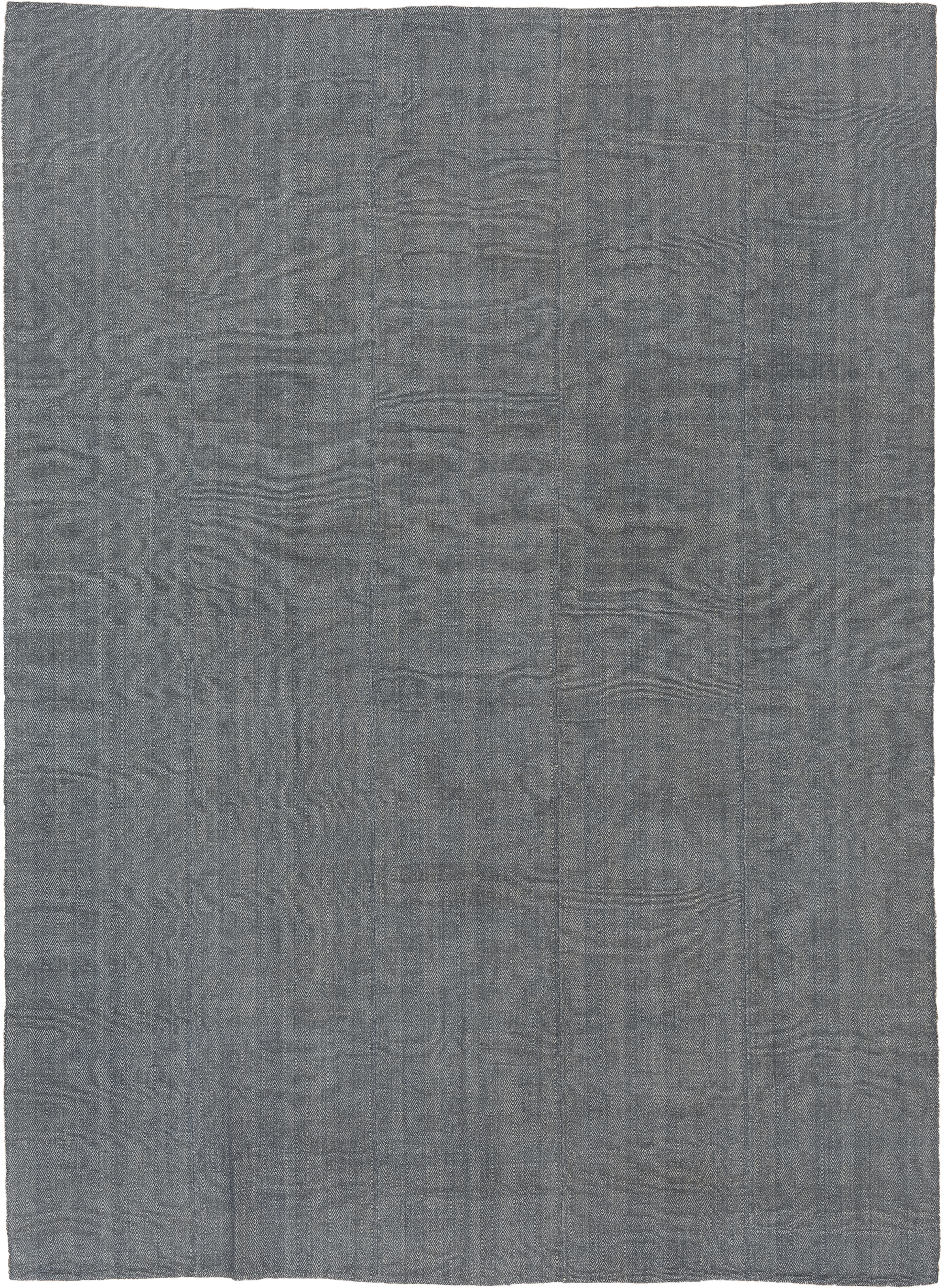 9' x 12' one-of-a-kind handmade vintage Kilim large size rug. Color palette: gray, charcoal, slate, ivory, black