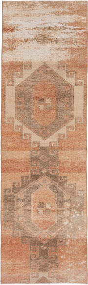 2' x 9' one-of-a-kind handmade vintage Oushak runner rug. Color palette: terra cotta, ivory, taupe, camel, peach, sage