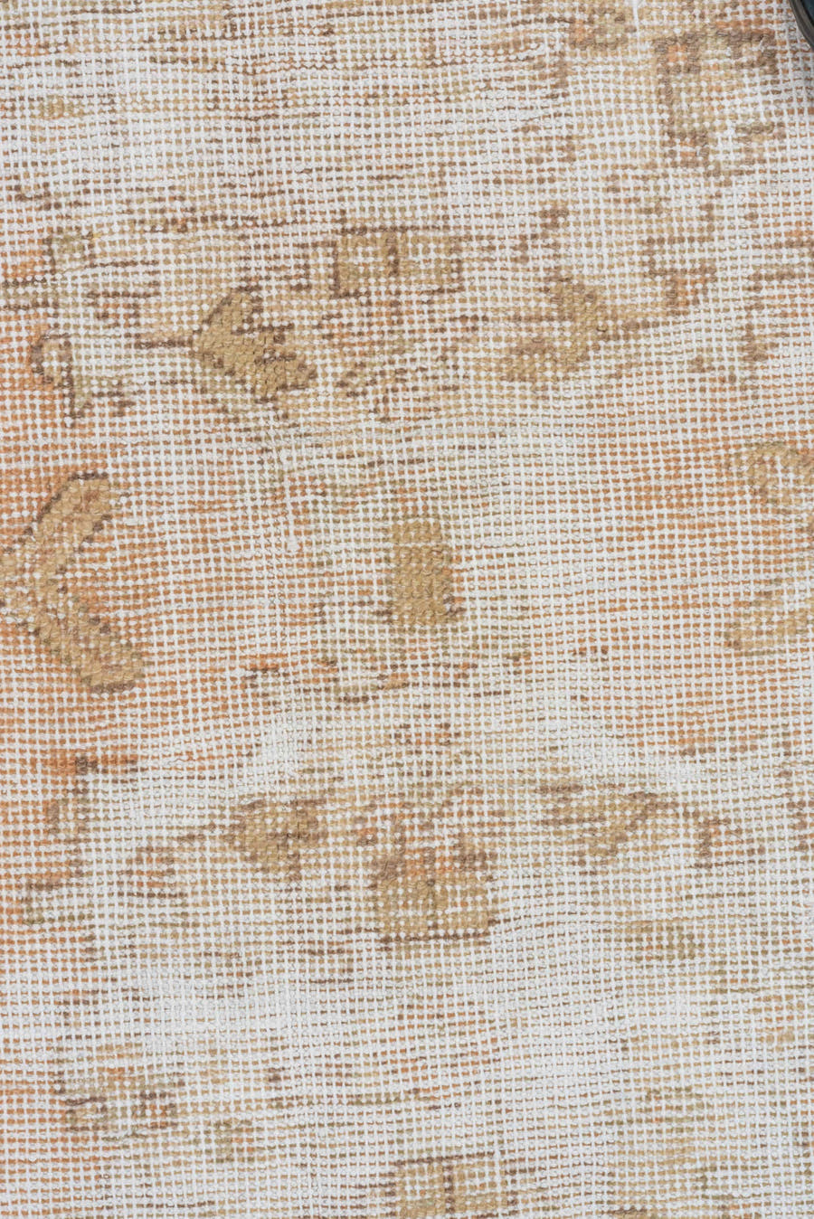 3' x 9' one-of-a-kind handmade vintage Oushak runner rug. Color palette: ivory, blush, taupe, beige, camel, sage