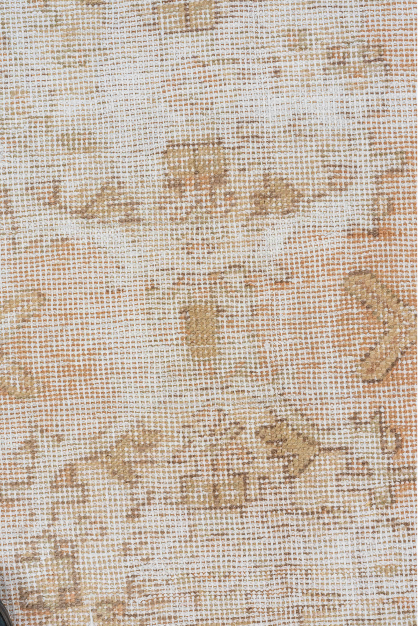 3' x 9' one-of-a-kind handmade vintage Oushak runner rug. Color palette: ivory, blush, taupe, beige, camel, sage