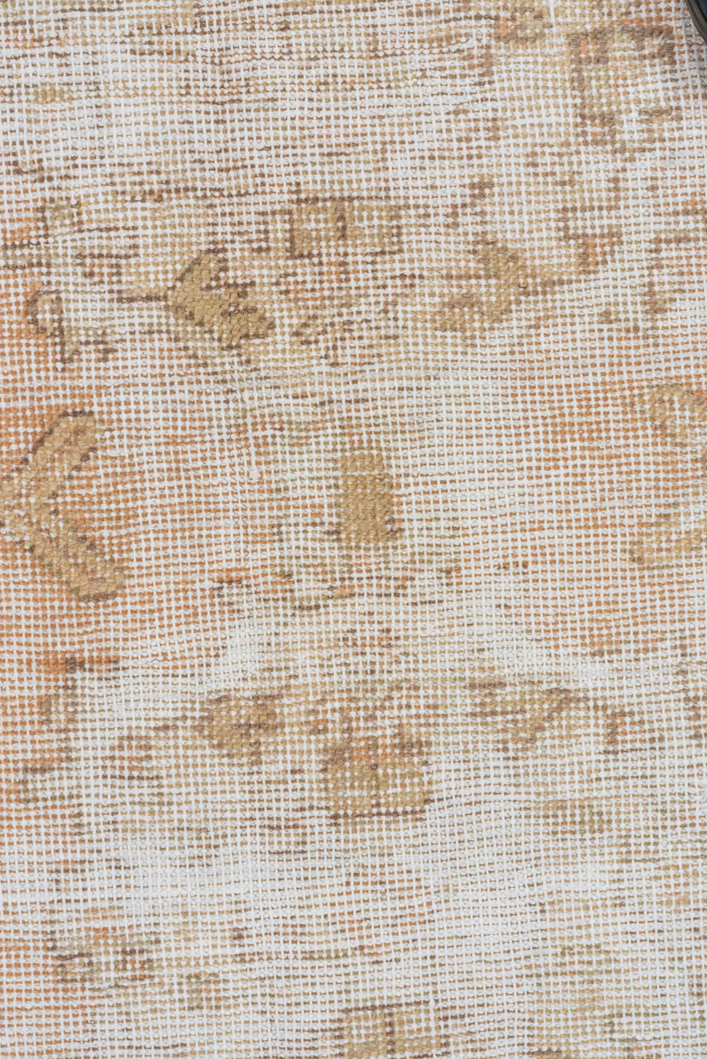 3' x 9' one-of-a-kind handmade vintage Oushak runner rug. Color palette: ivory, blush, taupe, beige, camel, sage