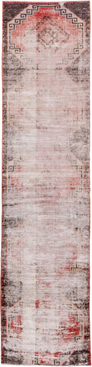 2' x 11' one-of-a-kind handmade vintage Oushak runner rug. Color palette: ivory, blush, charcoal, rust, rose, pink, gray