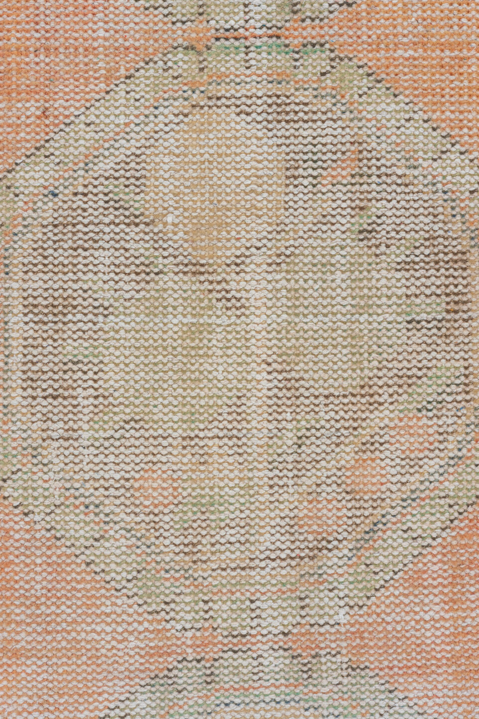 2' x 11' one-of-a-kind handmade vintage Oushak runner rug. Color palette: peach, sage, taupe, ivory, camel, gray, terracotta