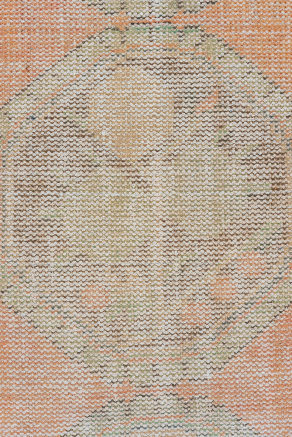 2' x 11' one-of-a-kind handmade vintage Oushak runner rug. Color palette: peach, sage, taupe, ivory, camel, gray, terracotta