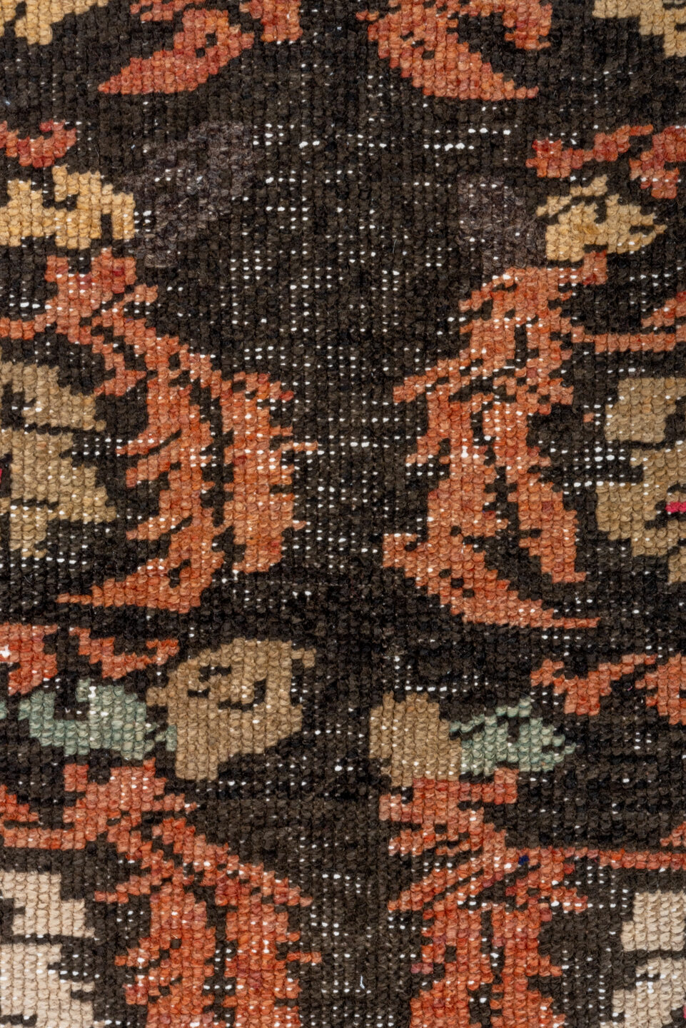 3' x 14' one-of-a-kind handmade vintage Oushak runner rug. Color palette: brown, rust, coral, ivory, charcoal, aqua, navy