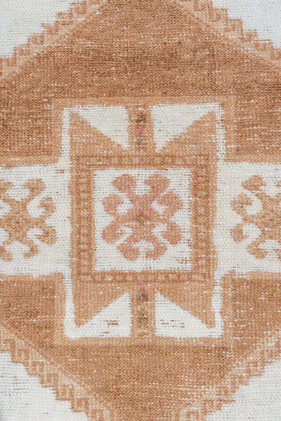 2' x 9' one-of-a-kind handmade vintage Oushak runner rug. Color palette: ivory, camel, taupe, beige, gray