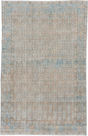 6' x 10' one-of-a-kind handmade vintage Tabriz large size rug. Color palette: ivory, sky blue, beige, taupe, camel