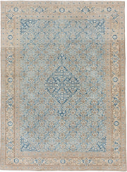 7' x 10' one-of-a-kind handmade vintage Tabriz large size rug. Color palette: ivory, sky blue, beige, tan, slate, camel